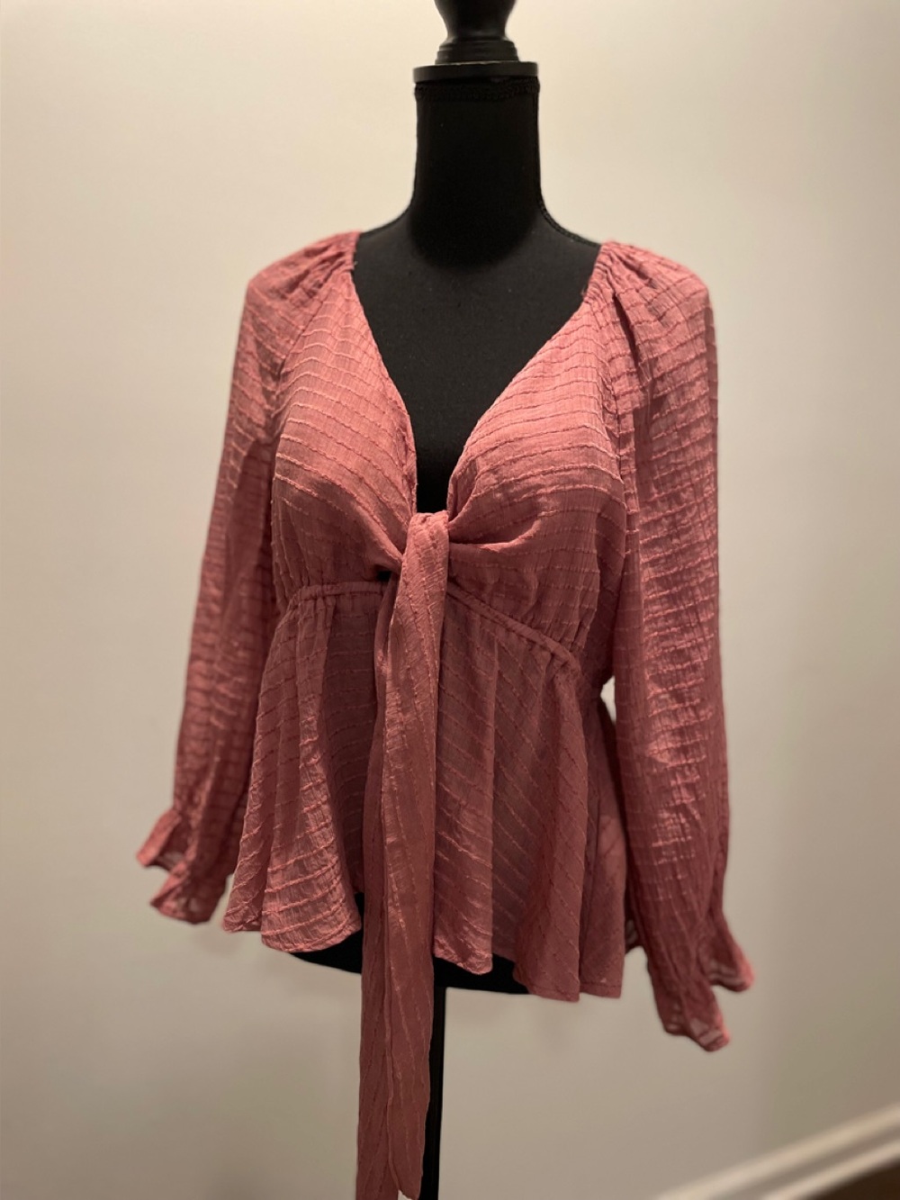 Cupshe Plunging Blouson Sleeve Blouse Size L Dusty Rose Babydoll Coquette Edgy - Picture 15 of 16